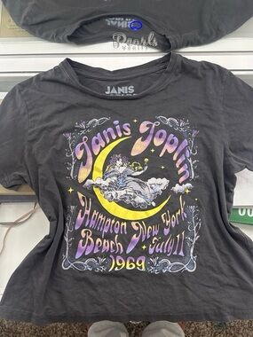 Janis Joplin Black Short-Sleeve Graphic Tee with Yellow Moon